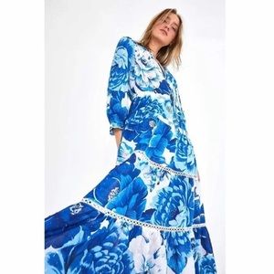 Farm Rio Azulejo Blue Dress (anthropologie)